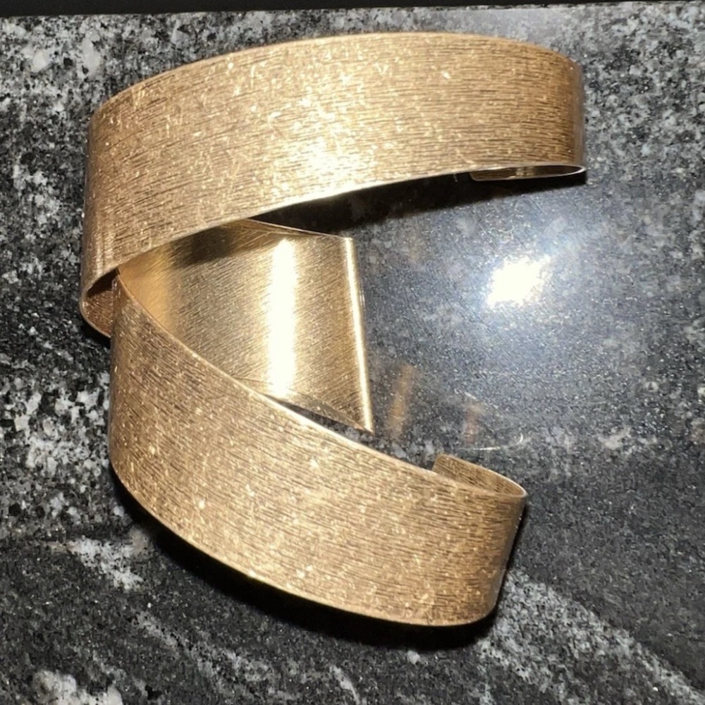 ZARA DOUBLE CUFF Gold Textured Wide Bracelet New